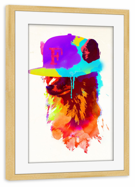 Poster mit Rahmen kiefer "Foxeys favourite cap" artboxONE - Tiere - Fox,Snapback,Cap