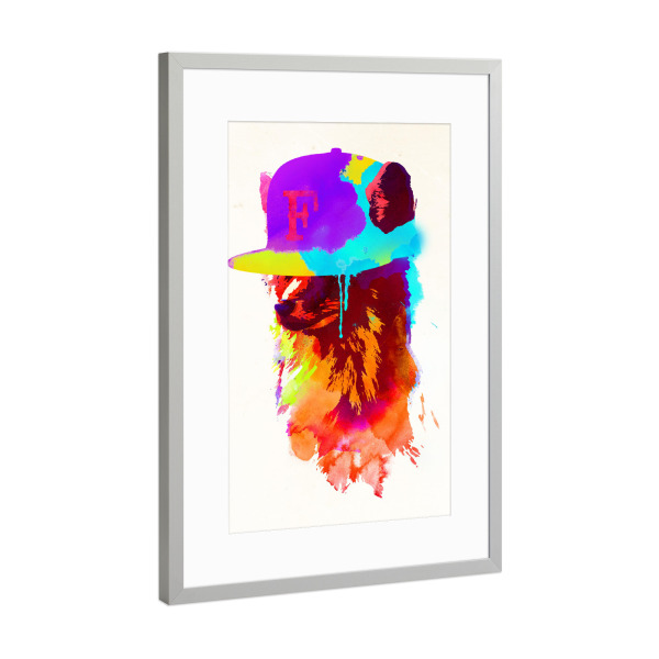 Poster mit Rahmen Silber "Foxeys favourite cap" artboxONE - Tiere - Fox,Snapback,Cap