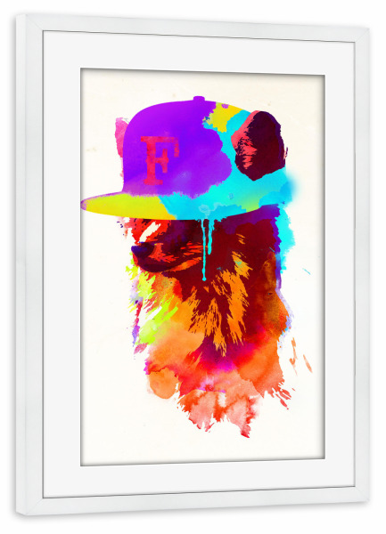 Poster mit Rahmen weiß "Foxeys favourite cap" artboxONE - Tiere - Fox,Snapback,Cap