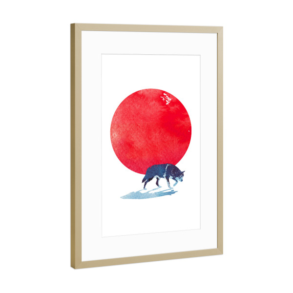 Poster mit Rahmen Gold "Fear the red" artboxONE - Tiere - Wolf