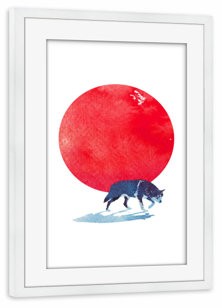 Poster mit Rahmen weiß "Fear the red" artboxONE - Tiere - Wolf