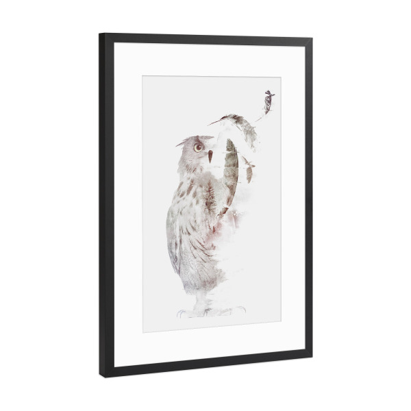 Poster mit Rahmen Schwarz (Metallic) "Fade out" artboxONE - Tiere,Schwarzweiß - Eule