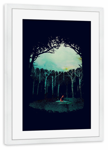Poster mit Rahmen weiß "Deep in the forest" artboxONE - Natur,Tiere - Fuchs,Wald,Doppelte exposition