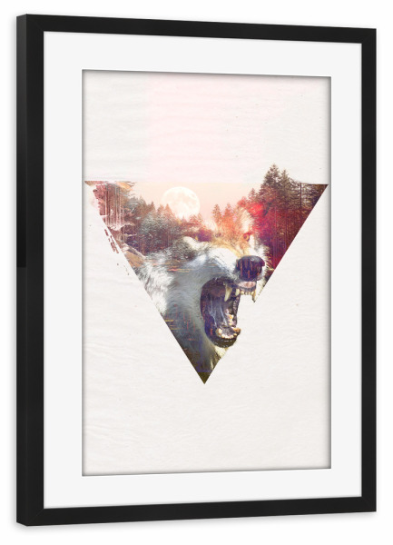 Poster mit Rahmen schwarz "Daylight" artboxONE - Tiere - Wald,Wolf,Doppelte exposition