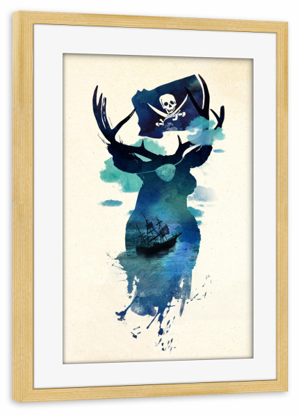 Poster mit Rahmen kiefer "Captain hook" artboxONE - Tiere - Pirat,Schiff,Hirsch,Doppelte exposition
