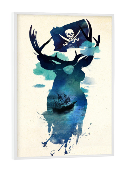 Poster mit weißem Rahmen "Captain hook" artboxONE - Tiere - Pirat,Schiff,Hirsch,Doppelte exposition
