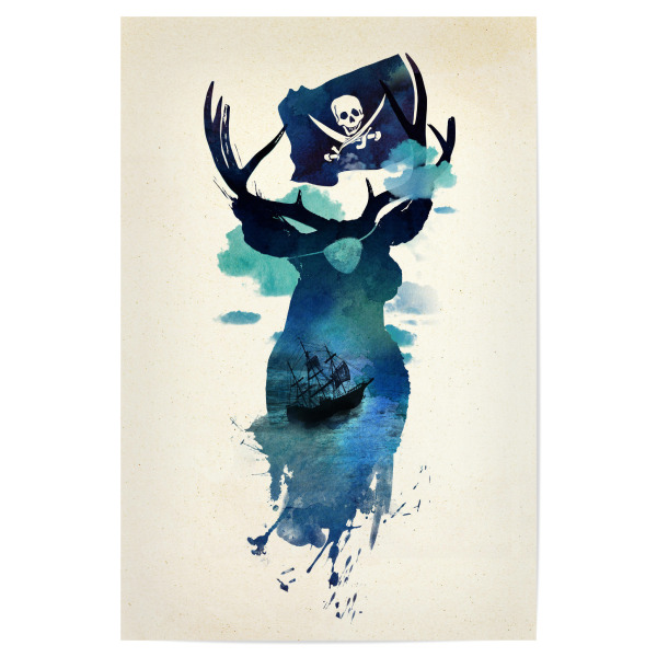 Poster "Captain hook" artboxONE - Tiere - Pirat,Schiff,Hirsch,Doppelte exposition