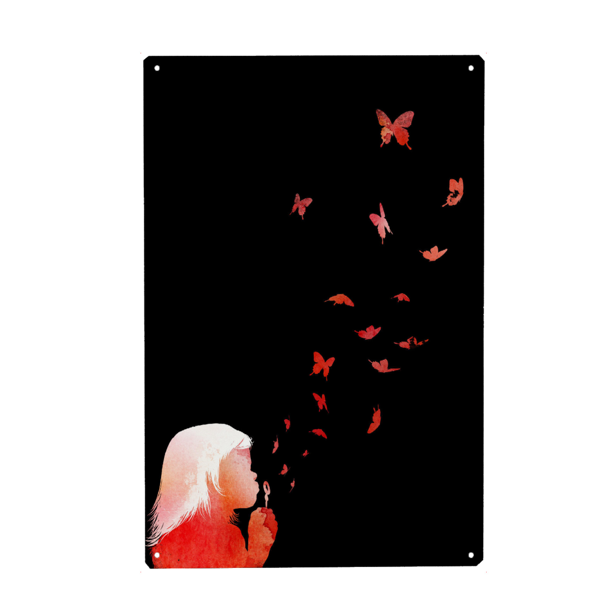 Metall Poster "Blowing butterfles" artboxONE - Streetart - Mädchen,Schmetterling - Blechschild