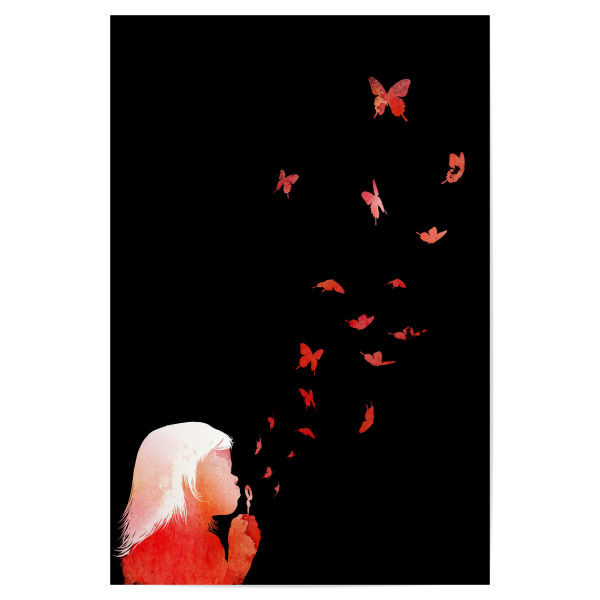 Poster "Blowing butterfles" artboxONE - Streetart - Mädchen,Schmetterling