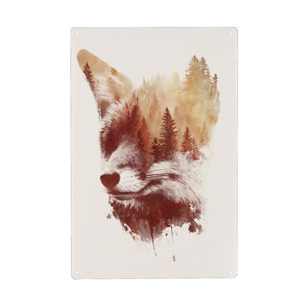 Metall Poster "Blind fox" artboxONE - Natur,Tiere - Fox,Wald,Fuchs,Tier,Forest,Collage,Portrait - Blechschild