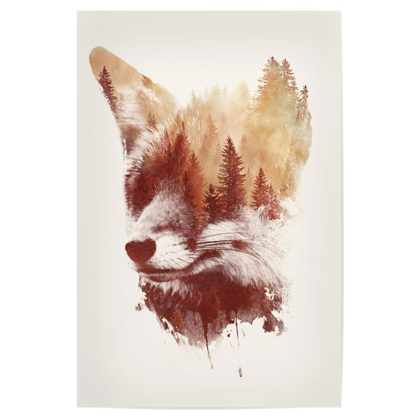 Poster 30x20 cm "Blind fox" artboxONE - Natur,Tiere - Fox,Wald,Fuchs,Tier,Forest,Collage,Portrait