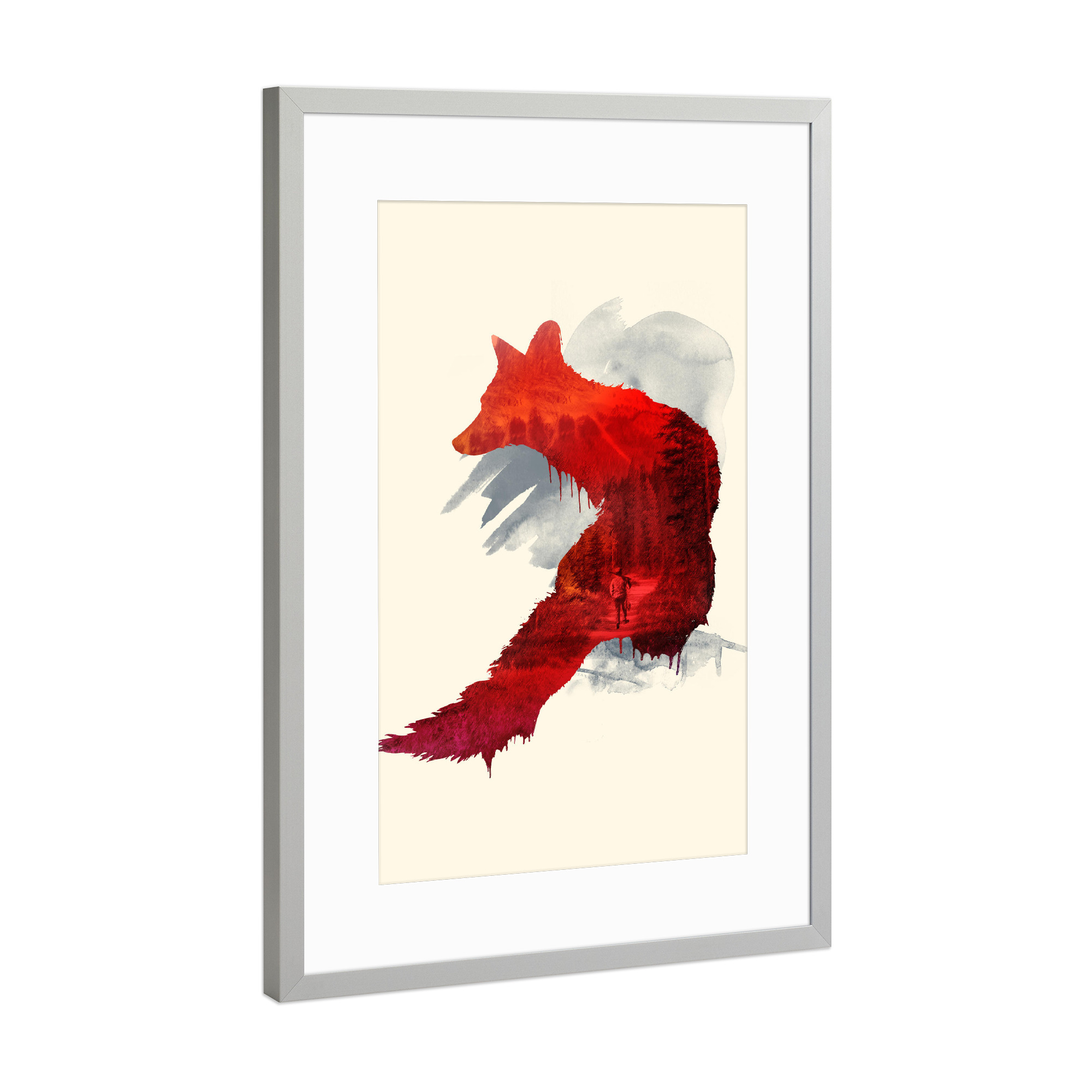 Poster mit Rahmen Silber "Bad memories" artboxONE - Tiere - Fuchs,Wald,Doppelte exposition