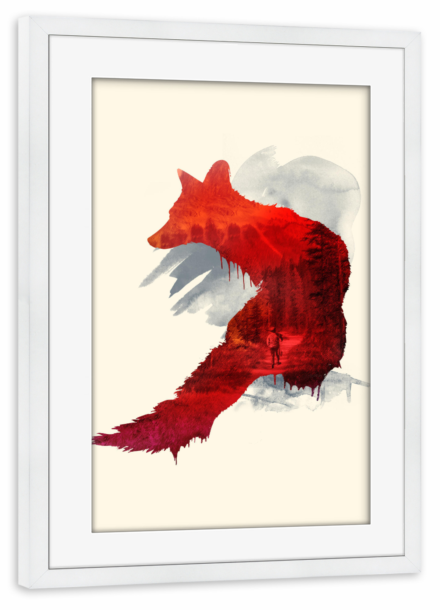 Poster mit Rahmen weiß "Bad memories" artboxONE - Tiere - Fuchs,Wald,Doppelte exposition