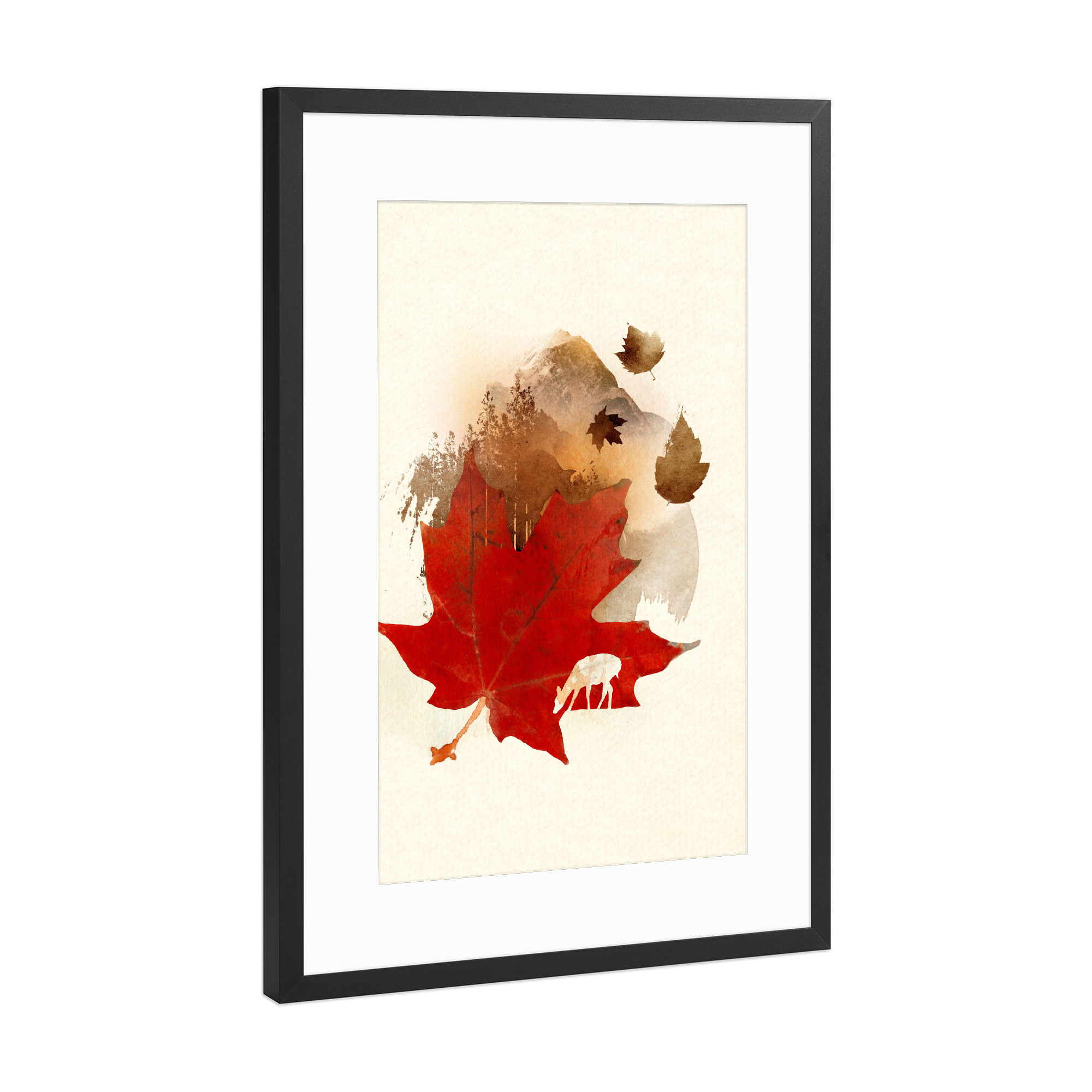 Poster mit Rahmen Schwarz (Metallic) "Autumn leaf" artboxONE - Natur - Blatt,Herbst,Doppelte exposition