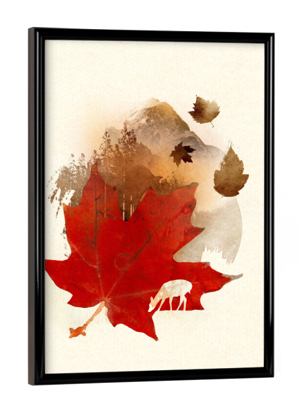 Poster mit schwarzem Rahmen "Autumn leaf" artboxONE - Natur - Blatt,Herbst,Doppelte exposition