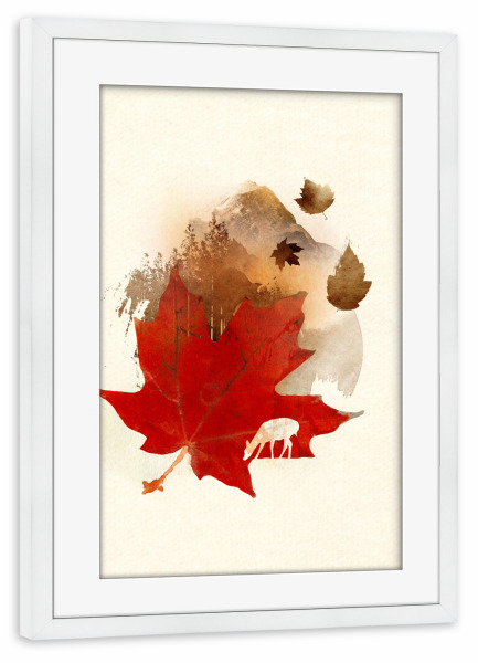 Poster mit Rahmen weiß "Autumn leaf" artboxONE - Natur - Blatt,Herbst,Doppelte exposition