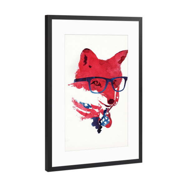 Poster mit Rahmen Schwarz (Metallic) "American fox" artboxONE - Natur,Tiere - Fox,America,Hipster,Brille