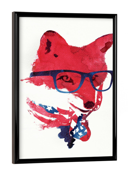 Poster mit schwarzem Rahmen "American fox" artboxONE - Natur,Tiere - Fox,America,Hipster,Brille