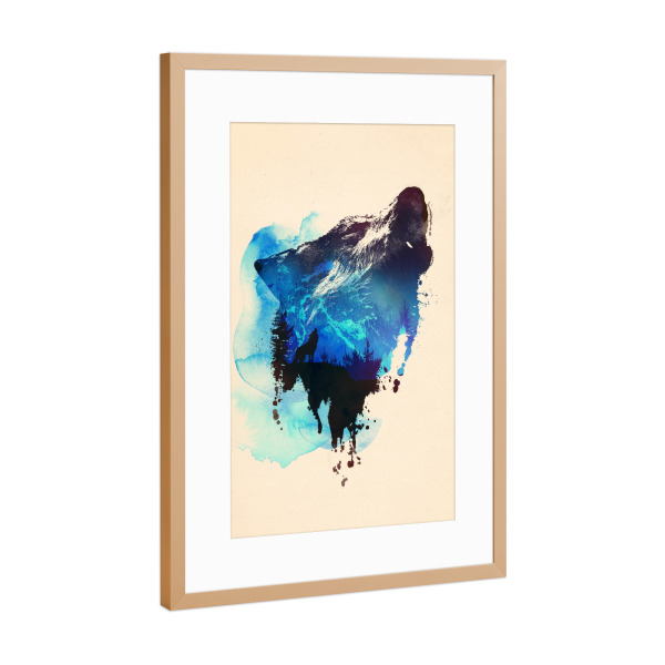 Poster mit Rahmen Kupfer "Alone as a wolf" artboxONE - Natur,Tiere - Wolf,Forest,Double exposure