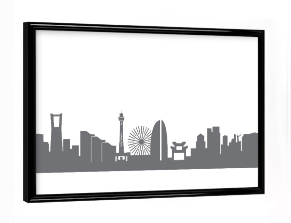 Poster mit schwarzem Rahmen "Yokohama 02 Monochrom Schiefergrau" artboxONE - Städte,Reise,Abstrakt,Schwarzweiß,Architektur,Reise / Länder