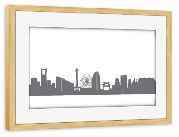 Poster mit Rahmen kiefer "Yokohama 02 Monochrom Schiefergrau" artboxONE - Städte,Reise,Abstrakt,Schwarzweiß,Architektur,Reise / Länder