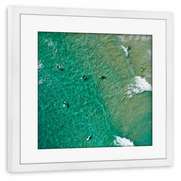 Poster mit Rahmen weiß "Surfschule" artboxONE - Natur,Reise,Menschen,Reise / Strand und Meer,Sport