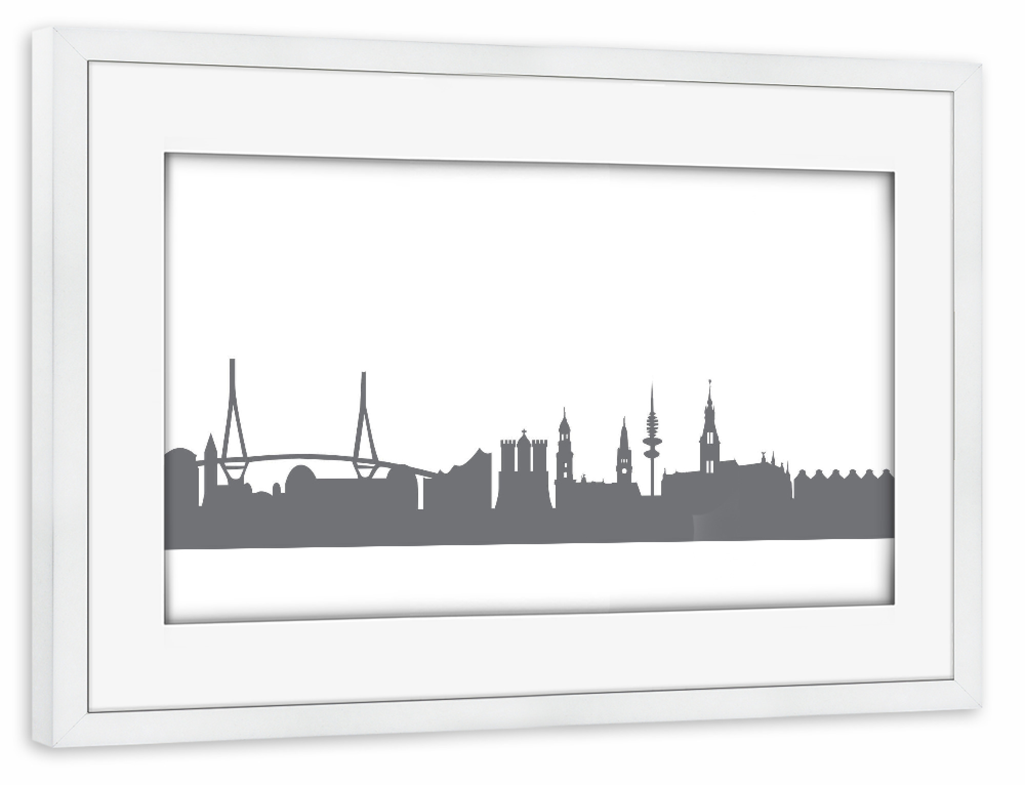 Poster mit Rahmen weiß "Hamburg 02 Monochrom Schiefergrau" artboxONE - Städte,Städte / Hamburg,Reise,Abstrakt,Schwarzweiß,Architektur,Reise / Länder