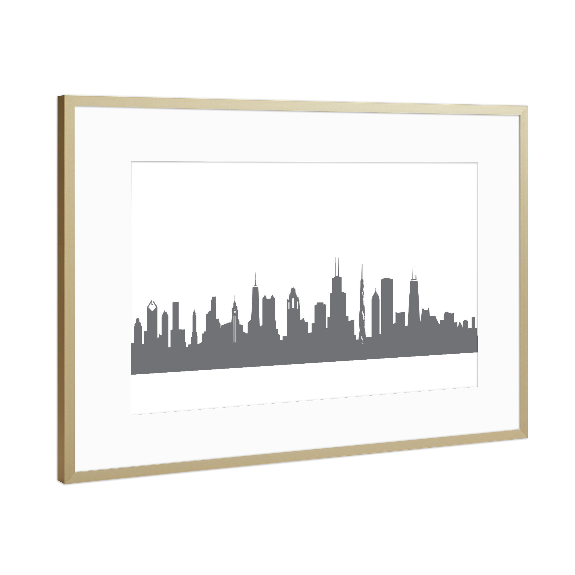 Poster mit Rahmen Gold "Chicago 02 Monochrom Schiefergrau" artboxONE - Städte,Reise,Abstrakt,Schwarzweiß,Architektur,Städte / Chicago,Reise / Länder