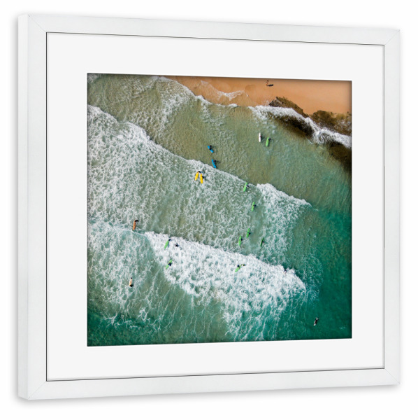 Poster mit Rahmen weiß "Surfunterricht 2" artboxONE - Natur,Reise,Menschen,Reise / Strand und Meer,Sport