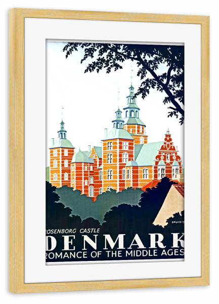 Poster mit Rahmen kiefer "Denmark Art Vintage Travel Poster Print" artboxONE - Reise,Retro