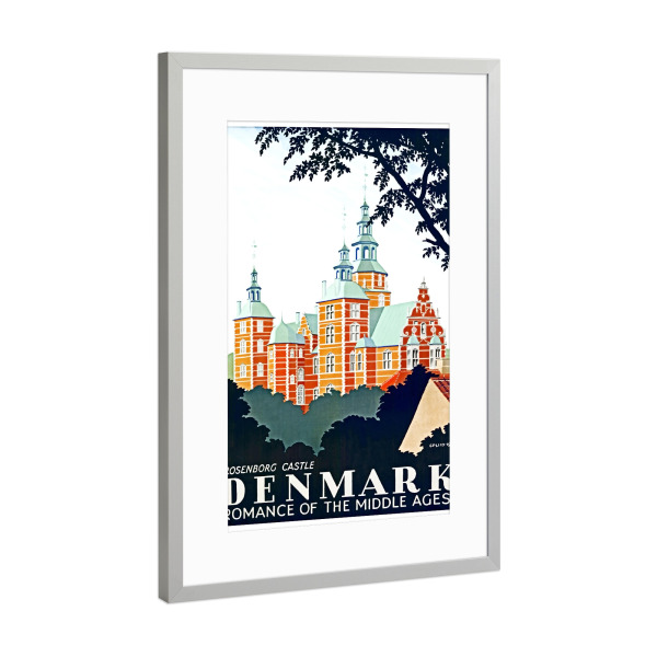 Poster mit Rahmen Silber "Denmark Art Vintage Travel Poster Print" artboxONE - Reise,Retro