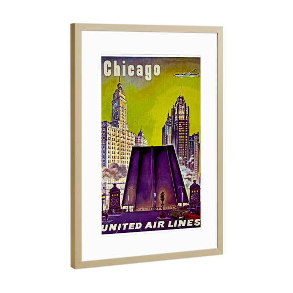 Poster mit Rahmen Gold "Chicago United States Art Vintage Travel Poster" artboxONE - Reise,Retro