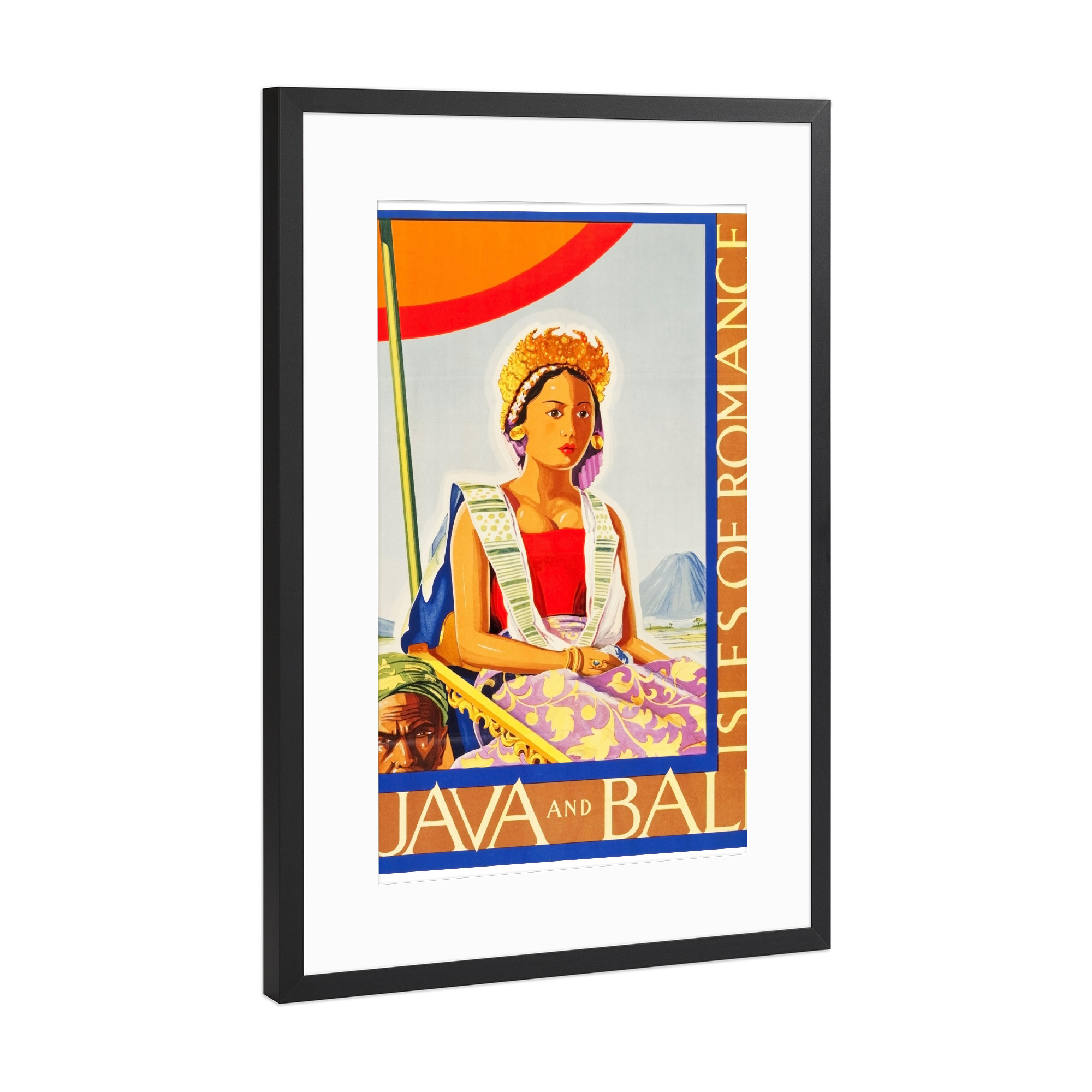 Poster mit Rahmen Schwarz (Metallic) "Java Art Bali Vintage Travel Poster Home Decor Print" artboxONE - Reise