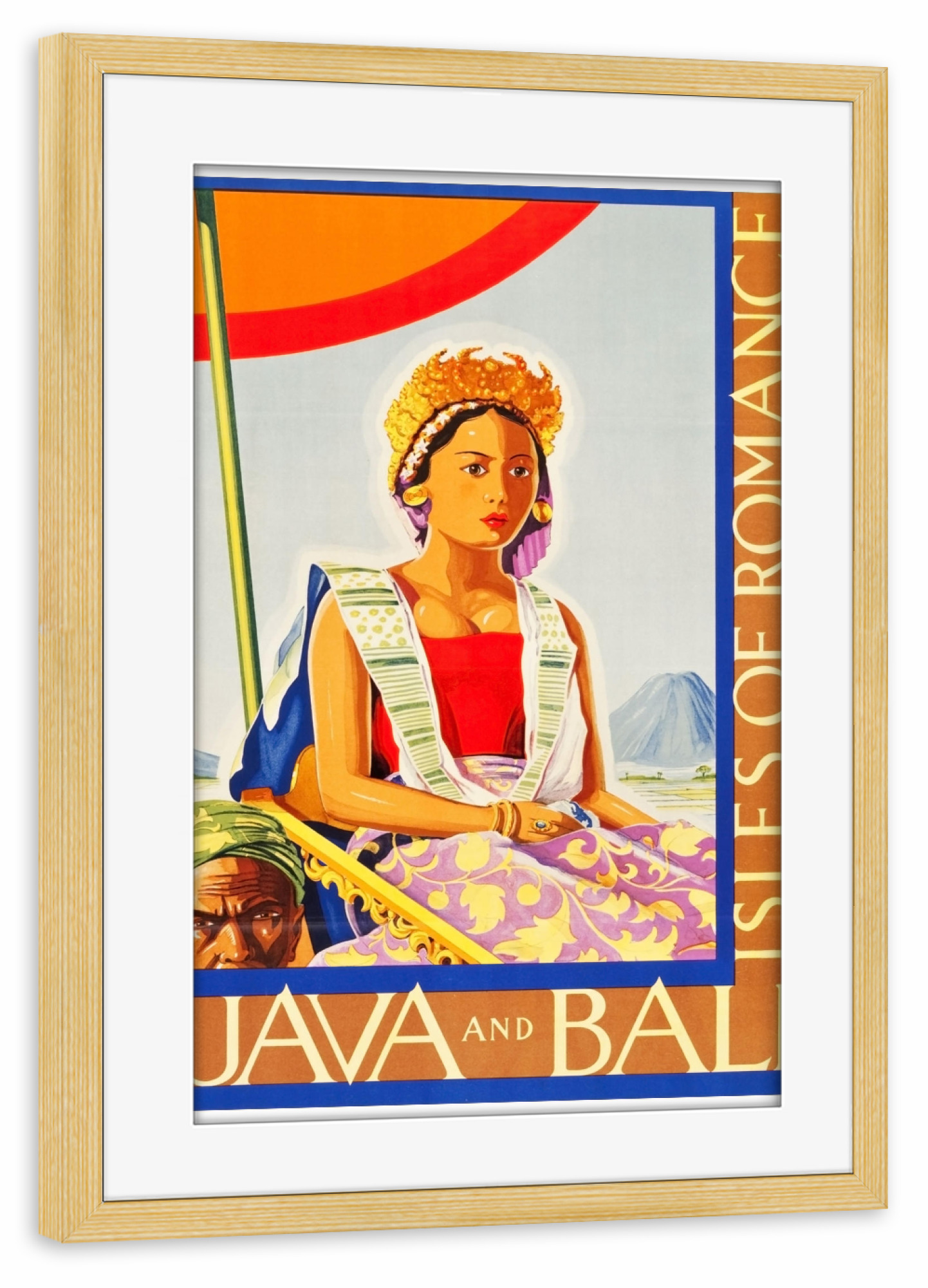 Poster mit Rahmen kiefer "Java Art Bali Vintage Travel Poster Home Decor Print" artboxONE - Reise