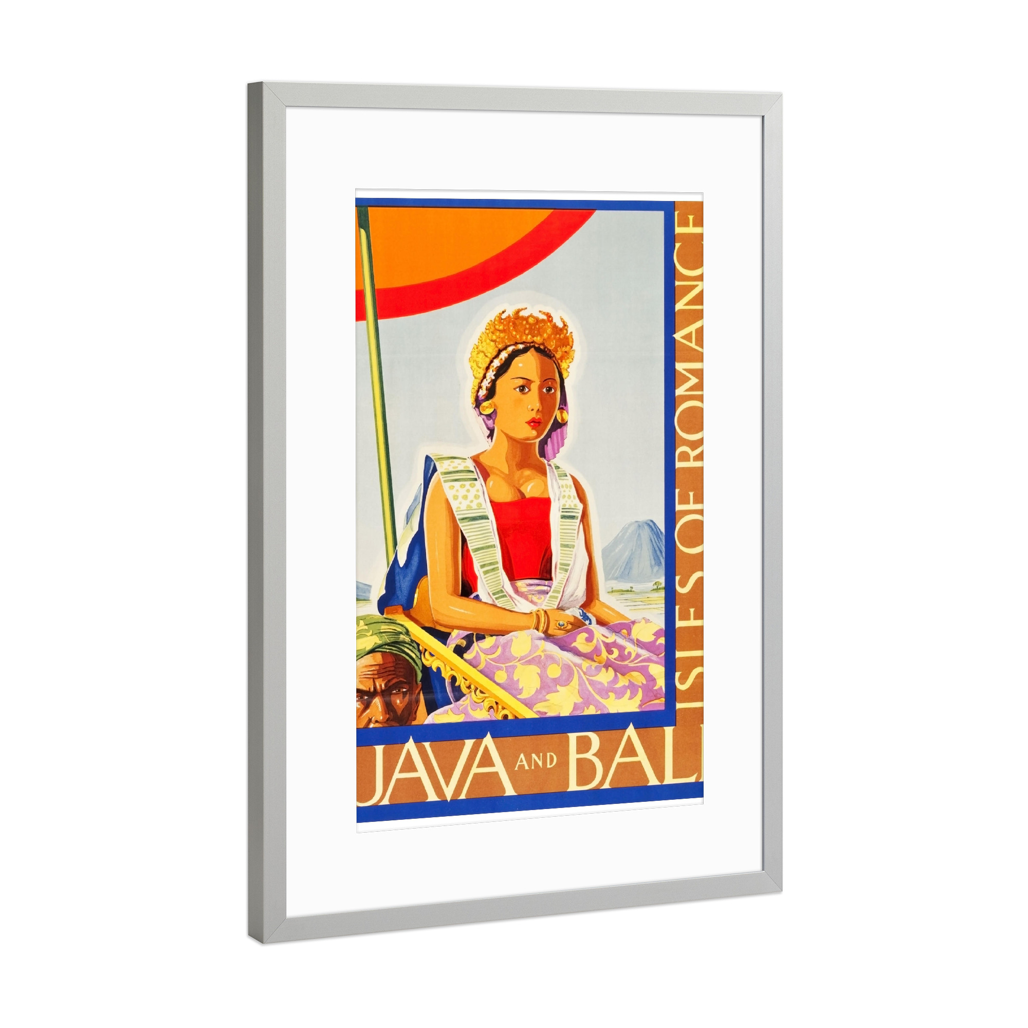 Poster mit Rahmen Silber "Java Art Bali Vintage Travel Poster Home Decor Print" artboxONE - Reise