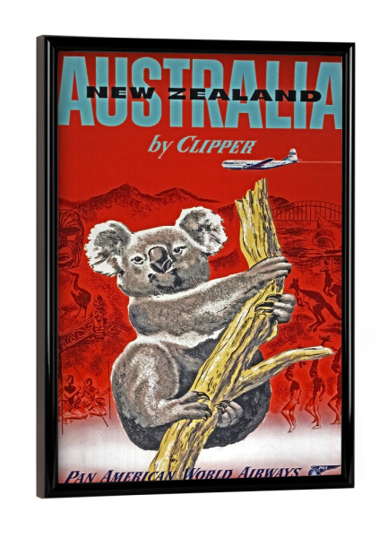Poster mit schwarzem Rahmen "Australia Art New Zealand Vintage Travel Poster Print" artboxONE - Reise