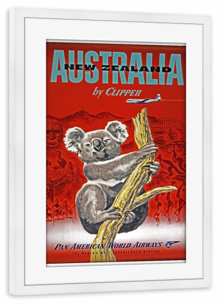 Poster mit Rahmen weiß "Australia Art New Zealand Vintage Travel Poster Print" artboxONE - Reise
