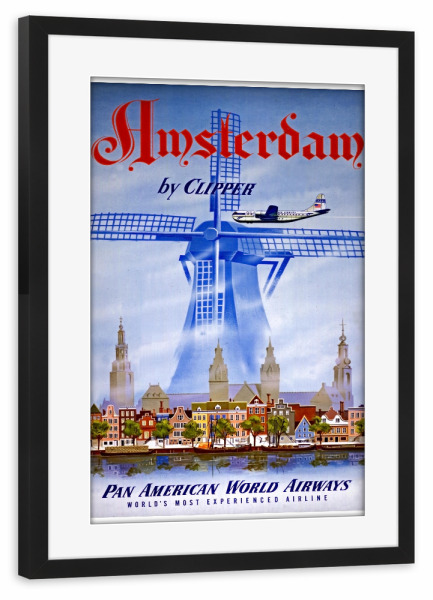 Poster mit Rahmen schwarz "Amsterdam Art Netherlands Travel Poster Print" artboxONE - Reise