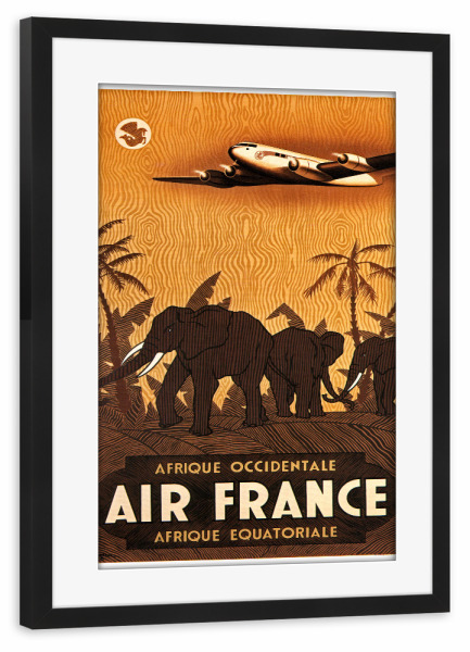 Poster mit Rahmen schwarz "Africa Elephants Travel Poster Art Print" artboxONE - Reise