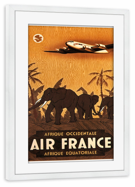 Poster mit Rahmen weiß "Africa Elephants Travel Poster Art Print" artboxONE - Reise