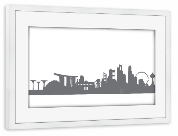 Poster mit Rahmen weiß "Singapur 02 Monochrom" artboxONE - Städte,Reise,Abstrakt,Schwarzweiß,Architektur,Reise / Länder,Städte / Singapur