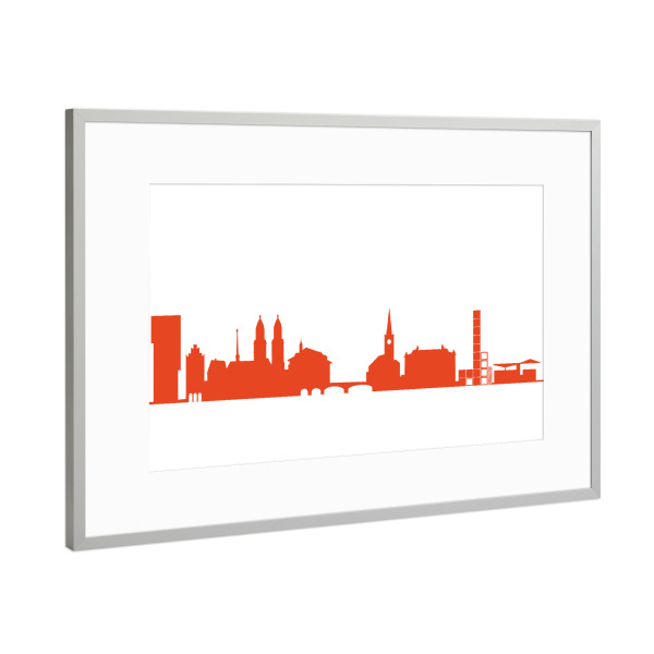 Poster mit Rahmen Silber "ZÜRICH 03 Monochrom Tangerine" artboxONE - Städte,Reise,Abstrakt,Architektur,Reise / Länder,Städte / Zürich