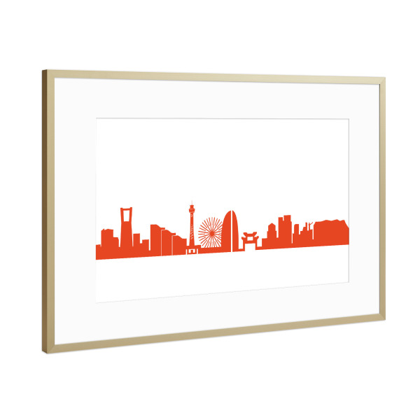 Poster mit Rahmen Gold "YOKOHAMA 03 Monochrom Tangerine" artboxONE - Städte,Reise,Abstrakt,Architektur,Reise / Länder