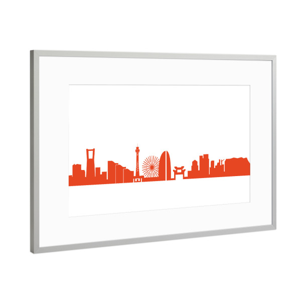 Poster mit Rahmen Silber "YOKOHAMA 03 Monochrom Tangerine" artboxONE - Städte,Reise,Abstrakt,Architektur,Reise / Länder