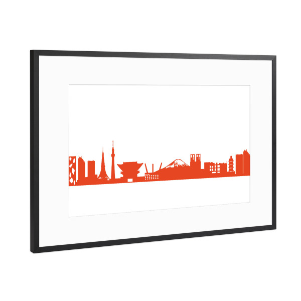 Poster mit Rahmen Schwarz (Metallic) "TOKYO 03 Monochrom Tangerine" artboxONE - Städte,Reise,Abstrakt,Reise / Länder,Städte / Tokio