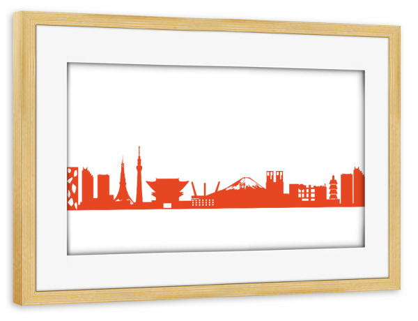 Poster mit Rahmen kiefer "TOKYO 03 Monochrom Tangerine" artboxONE - Städte,Reise,Abstrakt,Reise / Länder,Städte / Tokio