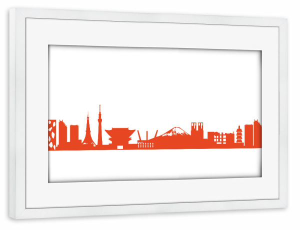 Poster mit Rahmen weiß "TOKYO 03 Monochrom Tangerine" artboxONE - Städte,Reise,Abstrakt,Reise / Länder,Städte / Tokio