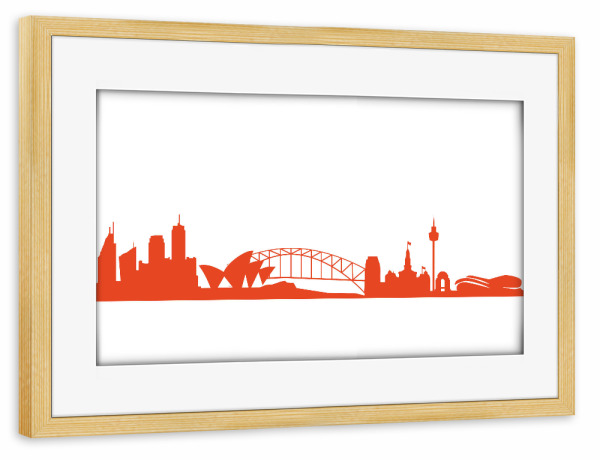 Poster mit Rahmen kiefer "SYDNEY 03 Monochrom Tangerine" artboxONE - Städte,Reise,Abstrakt,Architektur,Reise / Länder,Städte / Sydney