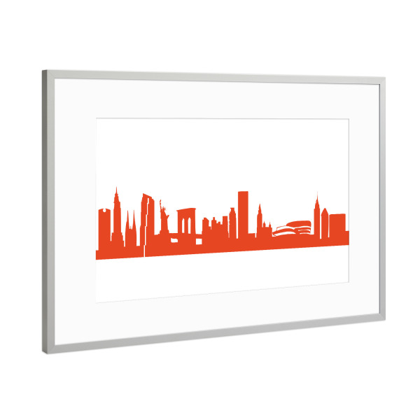 Poster mit Rahmen Silber "NEW YORK 03 Monochrom Tangerine" artboxONE - Städte,Städte / New York,Reise,Abstrakt,Architektur,Reise / Länder