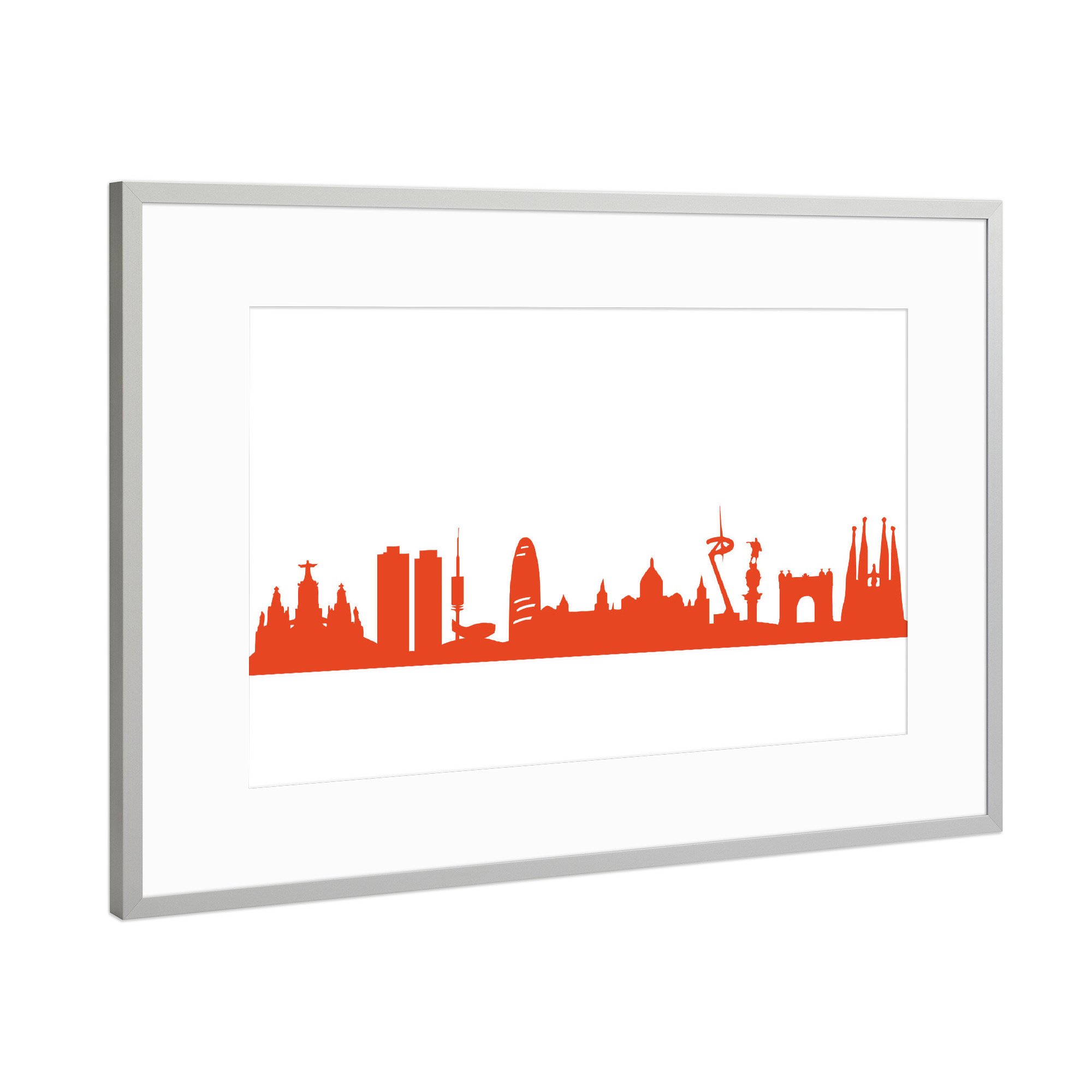 Poster mit Rahmen Silber "BARCELONA 03 Monochrom Tangerine" artboxONE - Städte,Reise,Abstrakt,Architektur,Reise / Länder,Städte / Barcelona